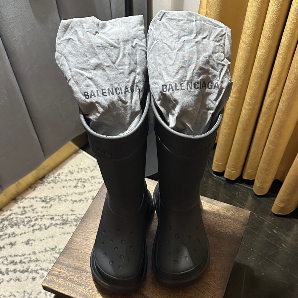 Balenciaga Matte Black Tall Boots (Croc Collab)